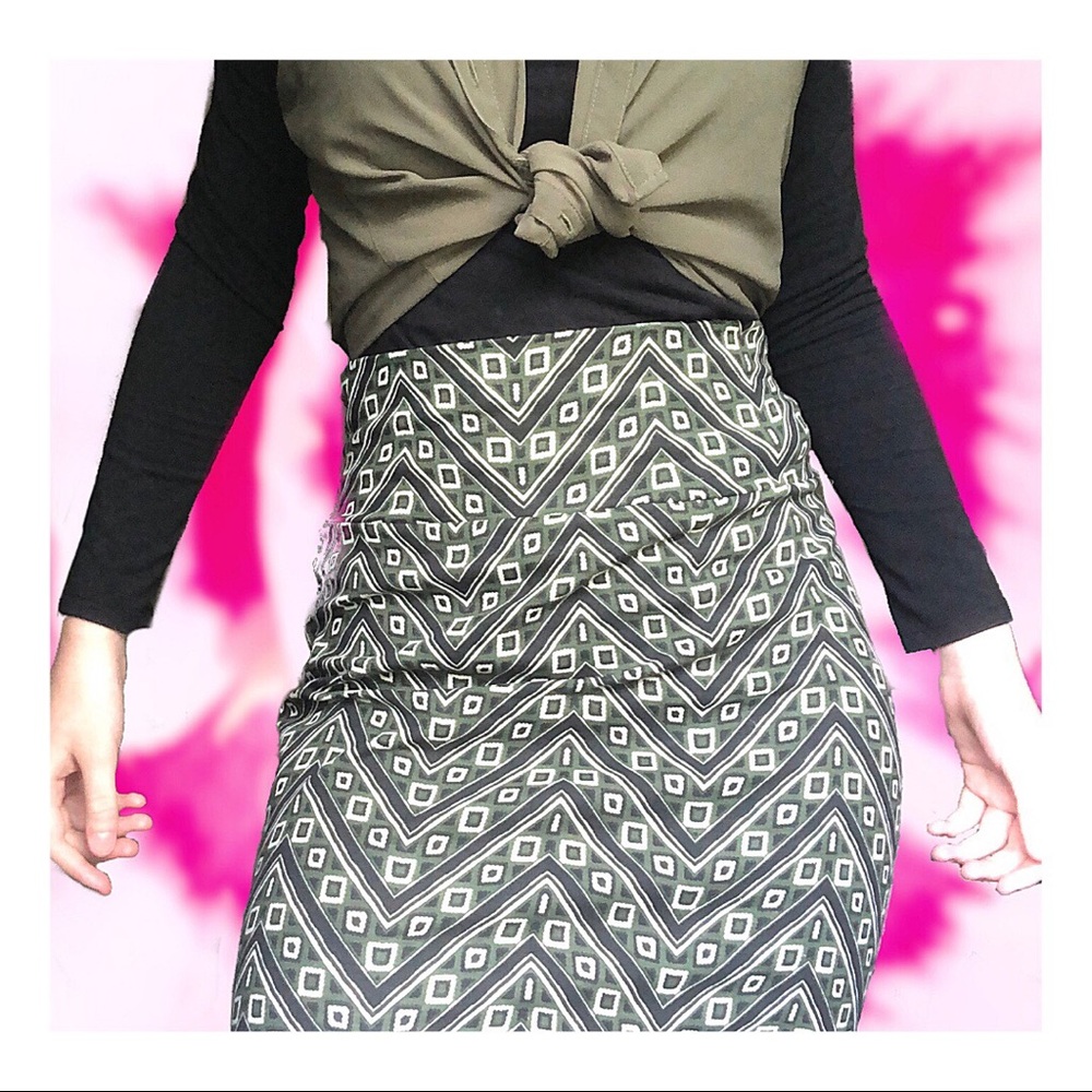Charlotte Russe Olive Green Tribal Striped Skirt